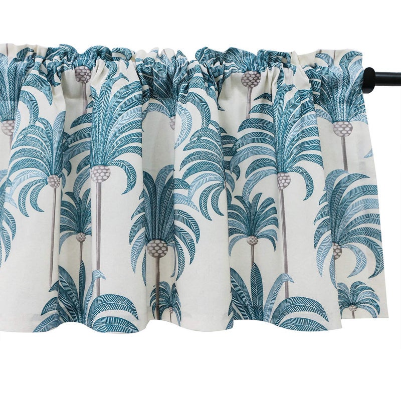 VOGOL Blue Valances for Small Windows Hood Leaves Print Window Valances for Living Room, Short Rod Pocket Curtains 52 Inch Wide by 18 Inch Long, One Panel - Image 1